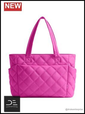 Lightweight Puffer Tote Bag with Compartments, Quilted Shoulder Bag for Work &